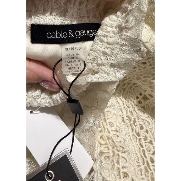 Cable & Gauge White Lace Mock Neck Ruffle Cap Sleeve Top Blouse X-Large NWT - Picture 9 of 9